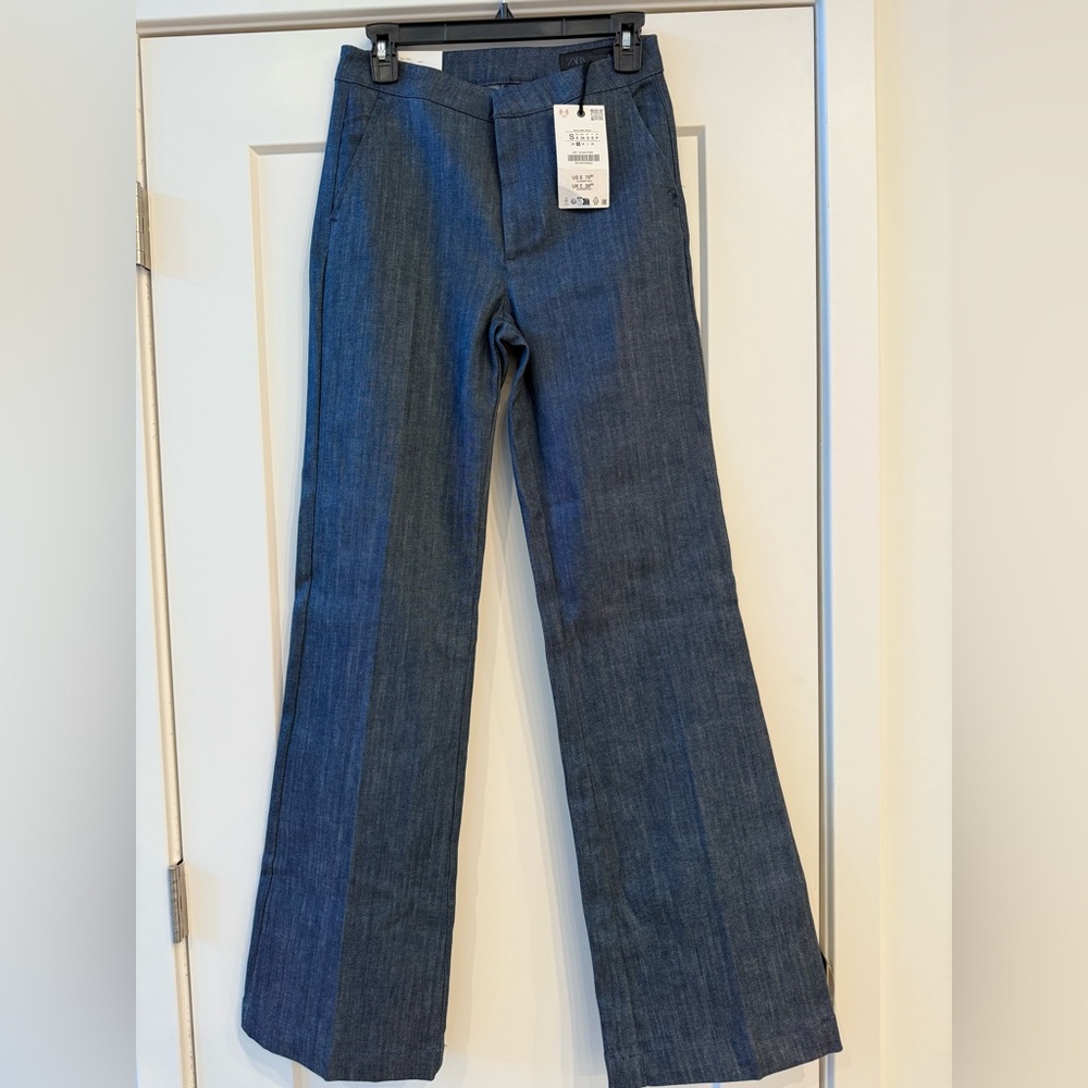 NWT Zara Navy Blue-The ZW Clean Flare Jeans Size S